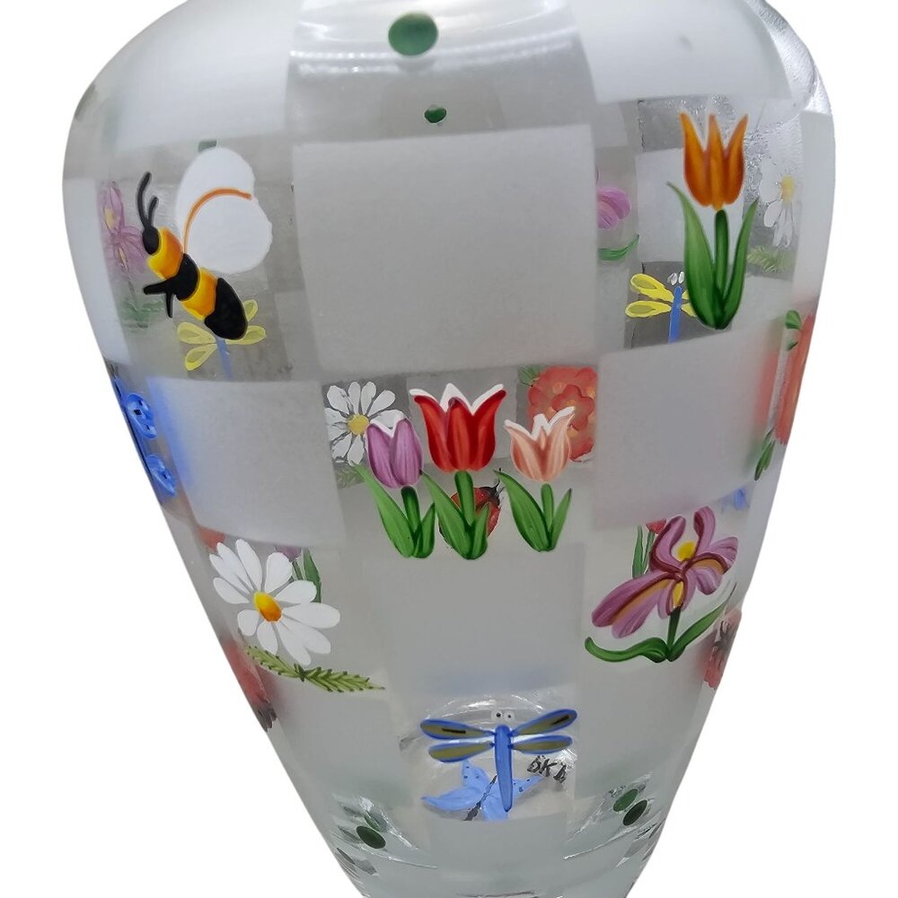 Lenox Nature's Splendor Handpainted Glass Vase Flowers Insects w/Box Signed - Picture 9 of 16